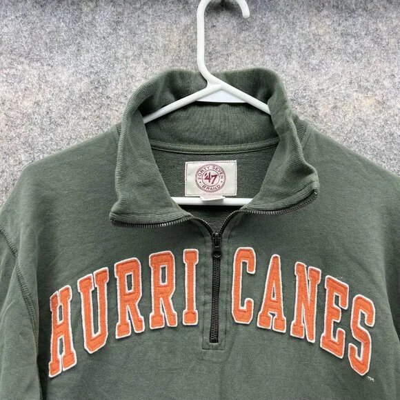 Miami Hurricanes Sweater Men Large Pullover Green 1/4 Zip Sweatshirt VTG 47’ - Picture 2 of 14